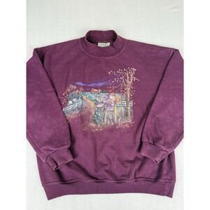 Vintage 90s Northern Reflections Mock Neck Sweatshirt Canada Country Farm Scenic